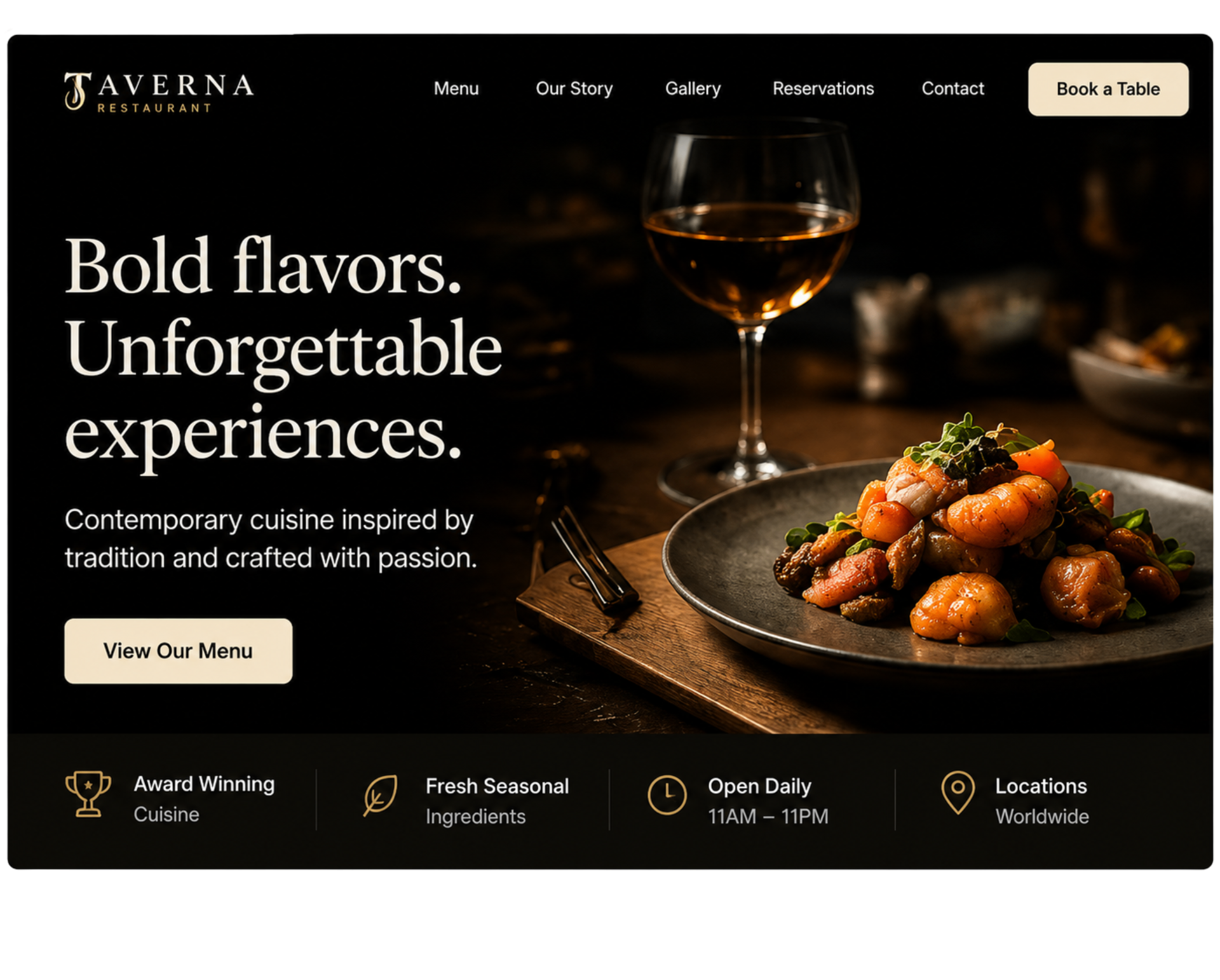 Taverna Restaurant website preview